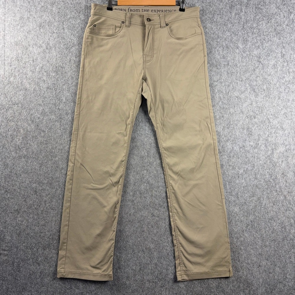 prAna Brion Slim Fit Pants Mens 35x32 Brown Stretch Nylon Hiking Outdoor Chino